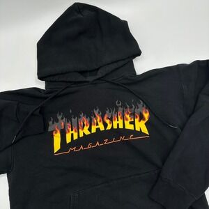 Thrasher Magazine Flame Logo Hoodie Black Skateboard Pullover Women's Small READ